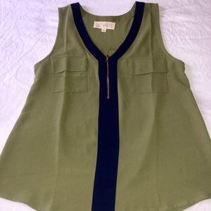 sweet wanderer olive/navy tank blouse